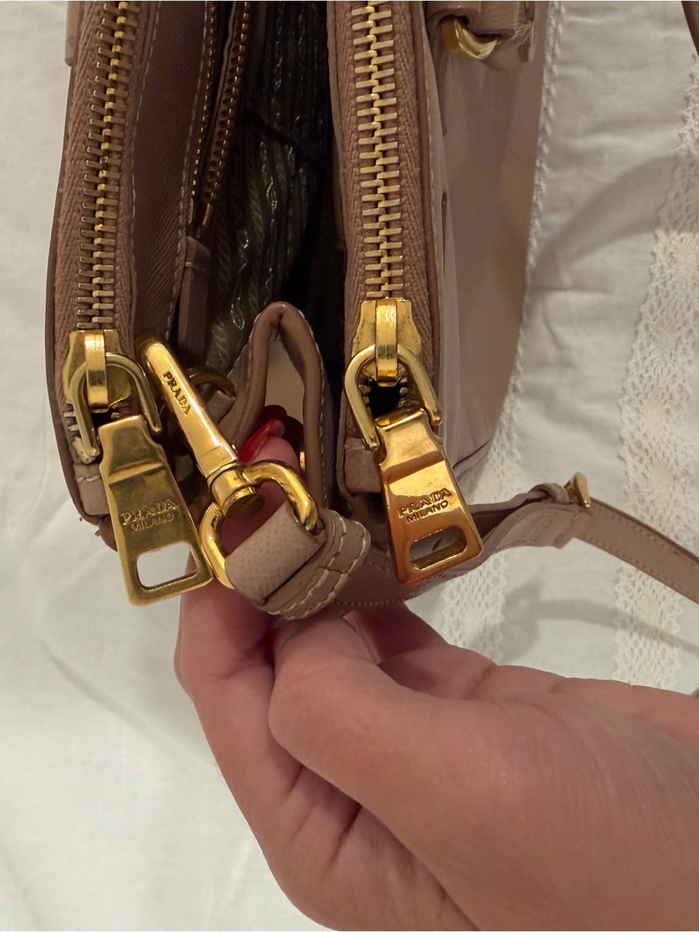 Prada Taupe Saffiano Satchel with Gold Hardware - Picture 7 of 8